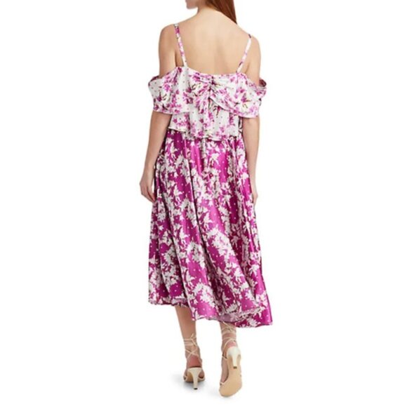 New AMUR Off-The-Shoulder Magenta Popover Waist Midi Dress NWT Size 2 - Picture 5 of 16